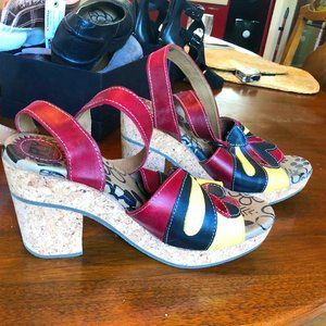 Fly London Ankle stra sandals, Cork heels --Comfortable, like new, multicolor, 9